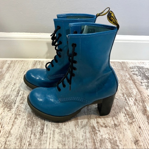 Dr. Martens Darcie 8 Eye Heeled Boots Teal Blue - Picture 6 of 8